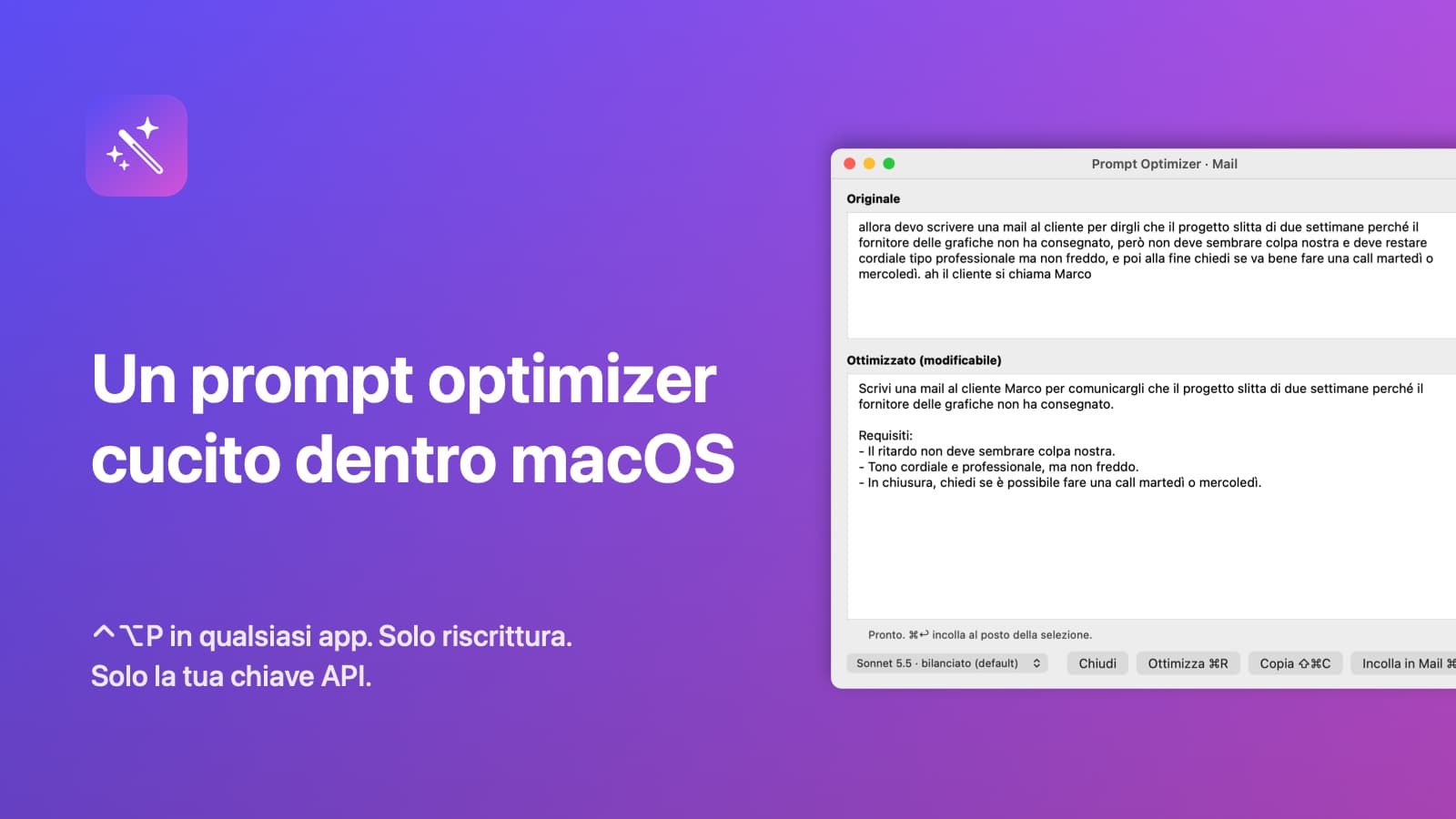 Prompt Optimizer: un'app nativa per macOS che riscrive i prompt in qualsiasi app