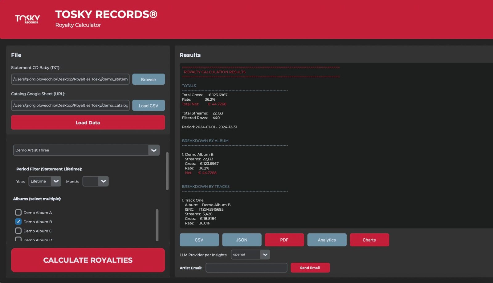 Royalties Calculator - Main Interface